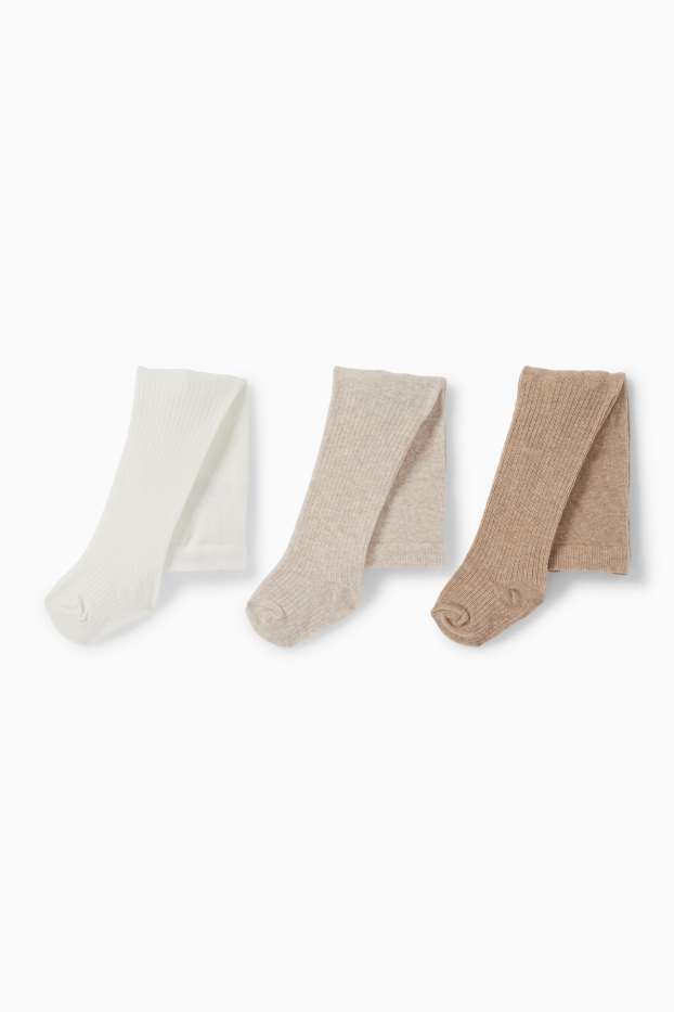 Baby Mädchen - Multipack 3er - Baby-Strumpfhose - gerippt - cremeweiß