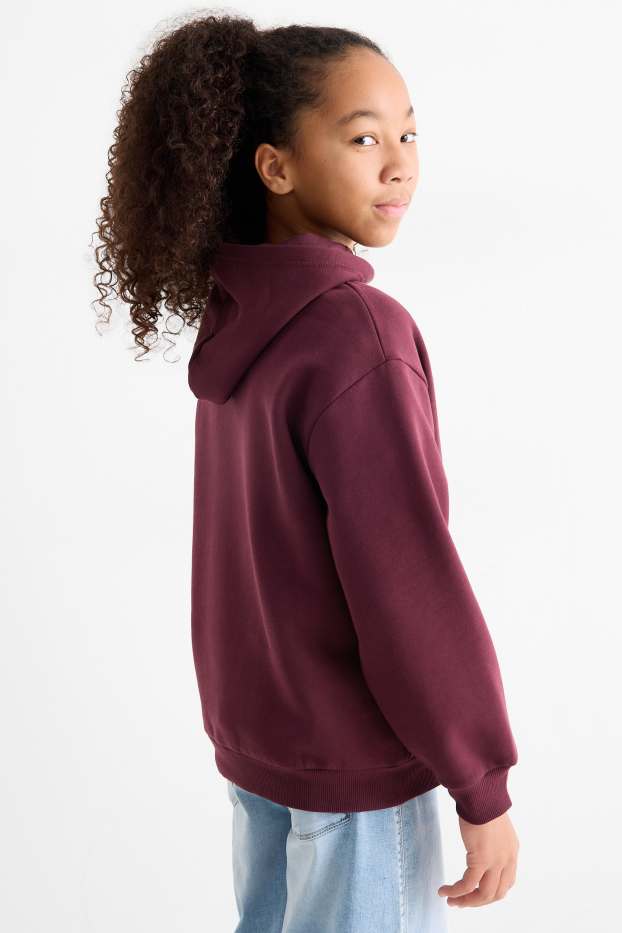 Enfants filles - Paris - sweat à capuche avec pierres de strass - bordeaux