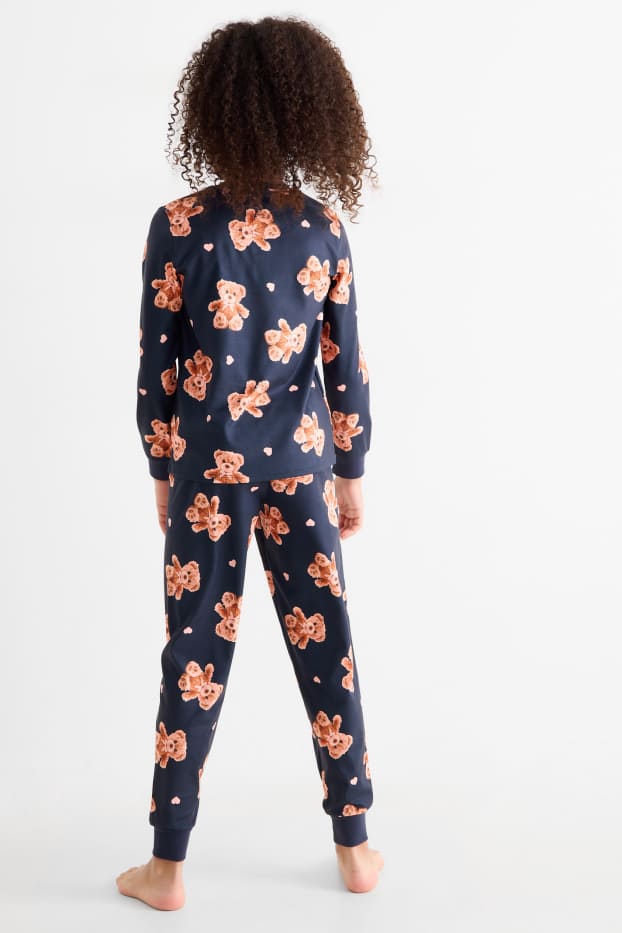 Kinderen: meisjes - Teddybeer - pyjama - 2-delig - donkerblauw