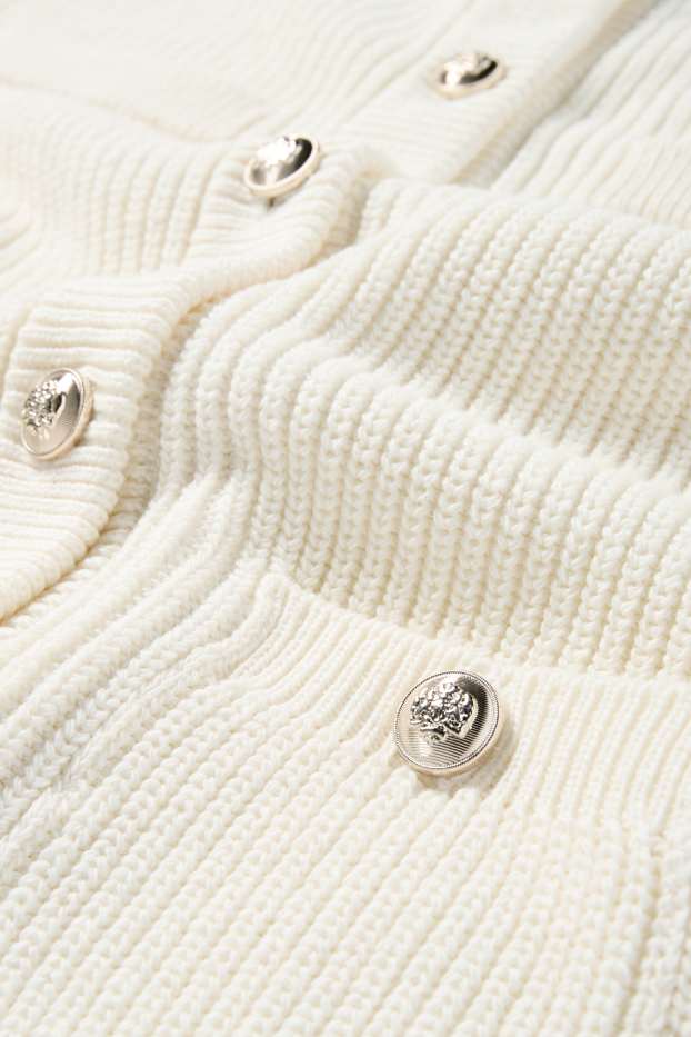 Damen - Strickjacke - gerippt - cremefarben