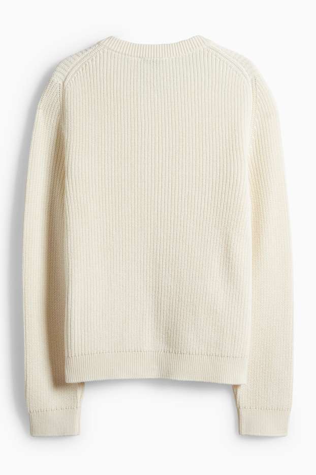 Damen - Strickjacke - gerippt - cremefarben