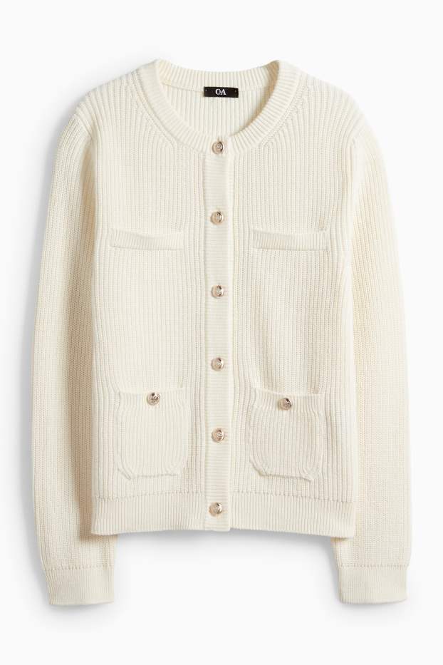 Damen - Strickjacke - gerippt - cremefarben