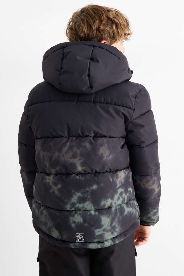 Enfants garçons - Veste de ski à capuche - déperlante - à motif - noir