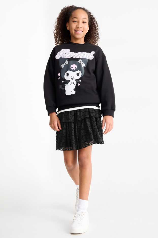 Kinder Mädchen - Kuromi - Set - Sweatshirt und Rock - 2 teilig - schwarz