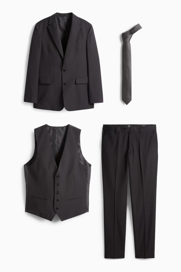 Bărbați - Costum cu cravată - regular fit - stretch - 4 piese - gri