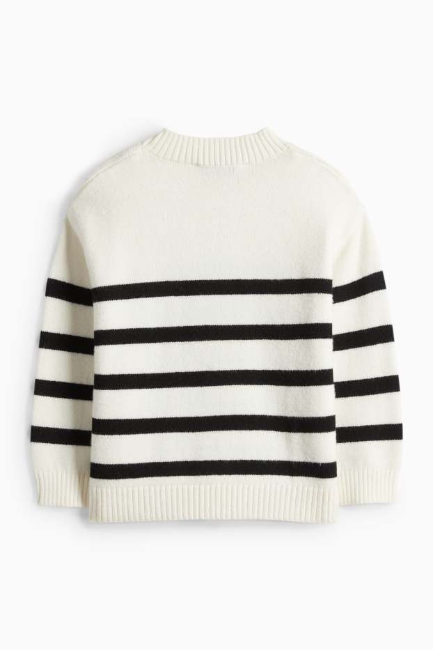 Děti - dívky - Srdce - svetr - pruhovaný - krémově bílá