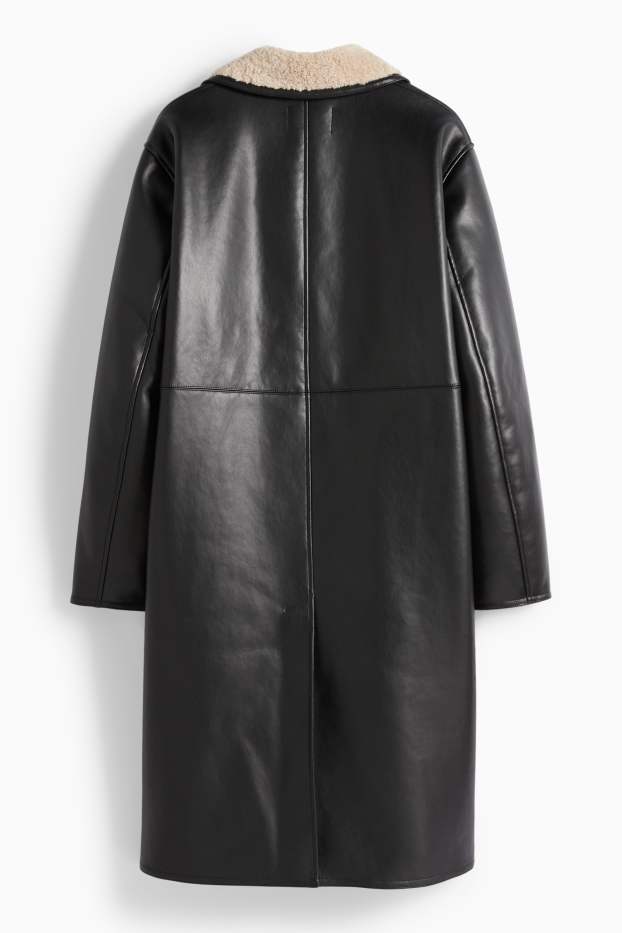 Femmes - Manteau imitation mouton - synthétique - noir