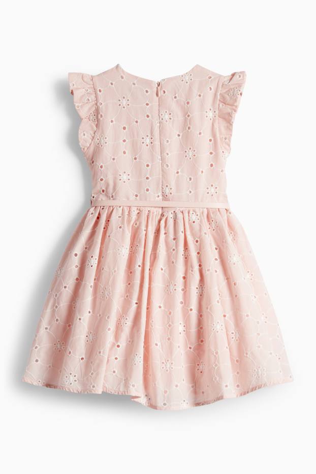 Children Girls - Floral - dress with belt - broderie anglaise - party - rose