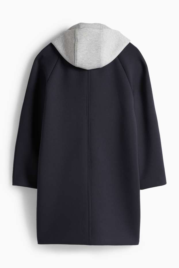 Femei - Palton cu glugă - albastru închis