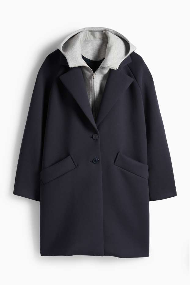 Femei - Palton cu glugă - albastru închis