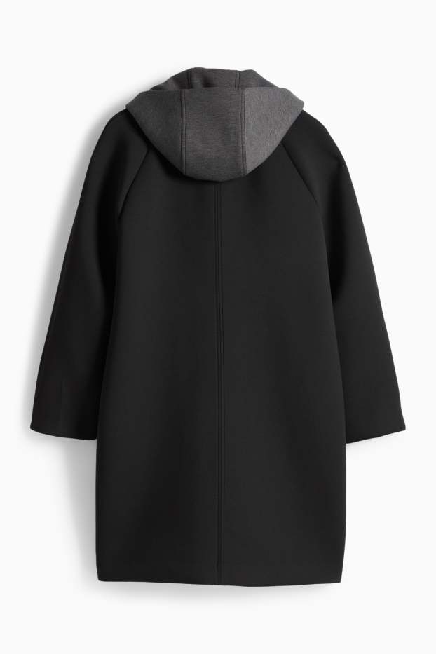 Damen - Mantel mit Kapuze - schwarz