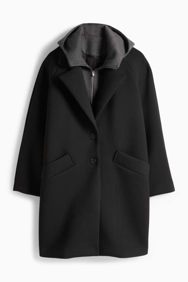 Damen - Mantel mit Kapuze - schwarz