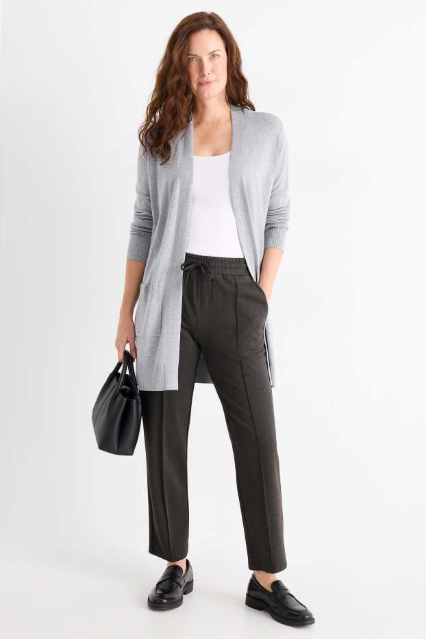 Femmes - Pantalon en jersey - mid waist - tapered fit - gris foncé