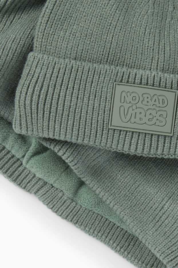 Děti - chlapci - Souprava - čepice a tunelová šála - 2dílná - žebrovaná - zelená