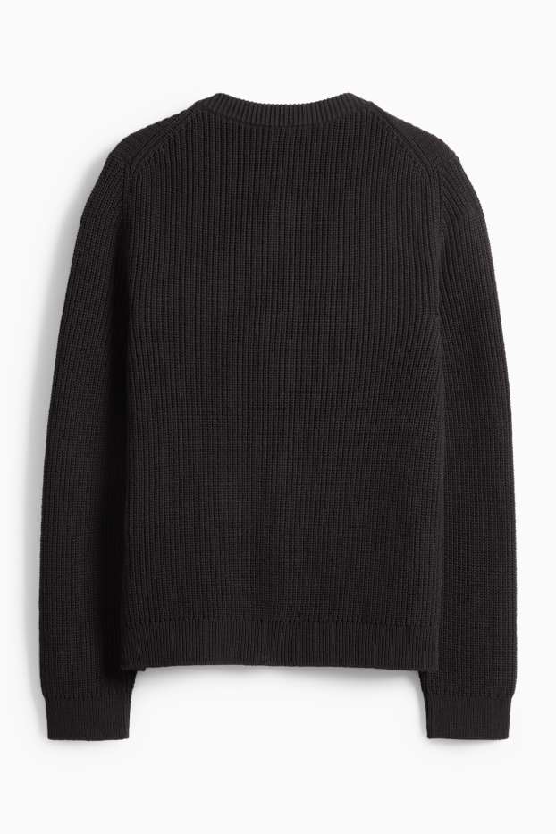 Damen - Strickjacke - gerippt - schwarz