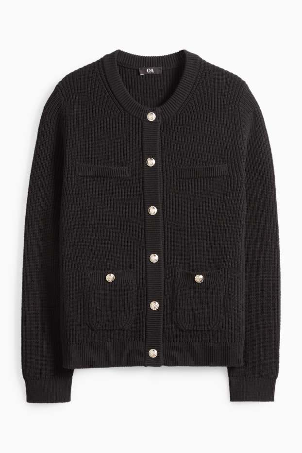 Damen - Strickjacke - gerippt - schwarz