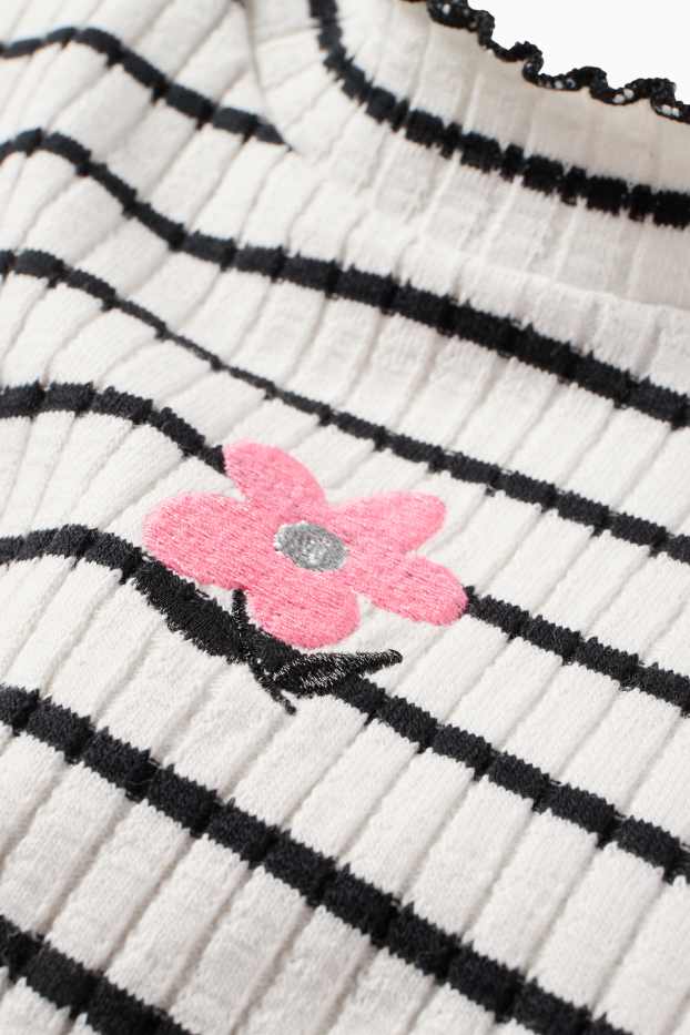 Copii - Fete - Floare -tricou cu mânecă lungă - reiat - cu dungi - negru / alb