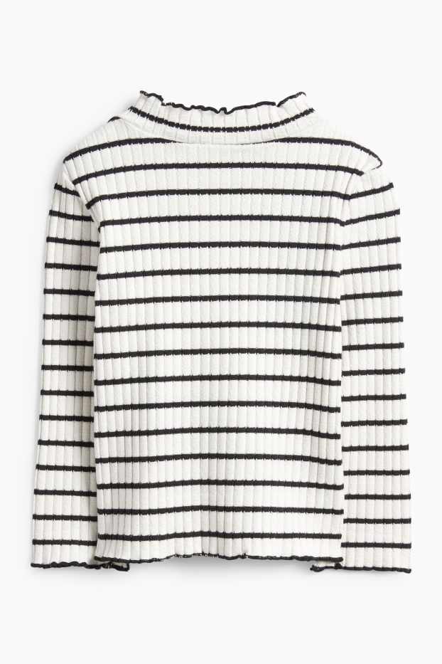 Copii - Fete - Floare -tricou cu mânecă lungă - reiat - cu dungi - negru / alb