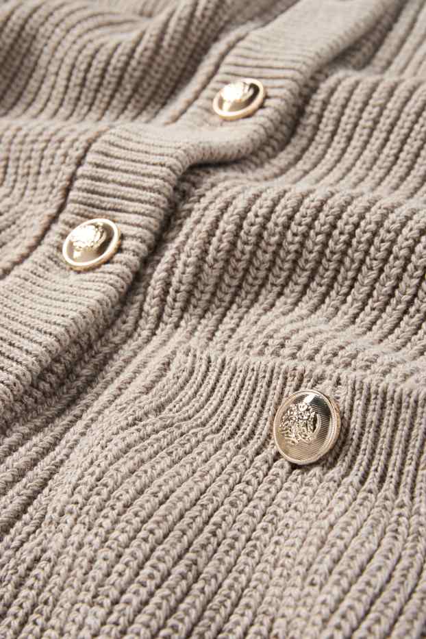 Dámské - Pletený kardigan - žebrovaný - taupe