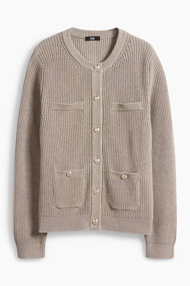Dámské - Pletený kardigan - žebrovaný - taupe