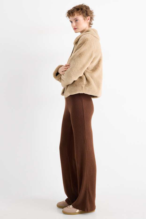 Femmes - Pantalon de jogging en maille - côtelé - marron