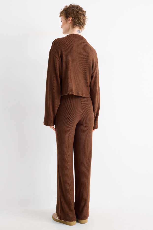 Femmes - Pantalon de jogging en maille - côtelé - marron