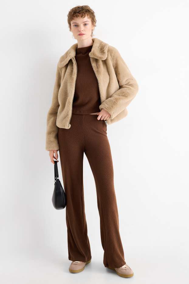 Femmes - Pantalon de jogging en maille - côtelé - marron
