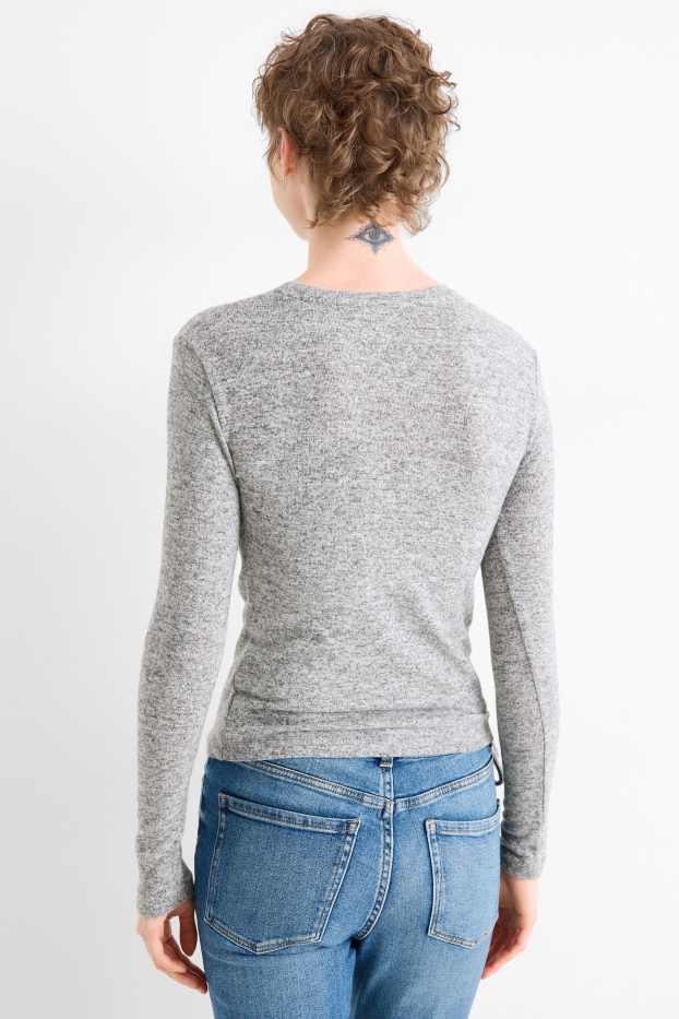 Damen - Langarmshirt - Slim Fit - grau-melange