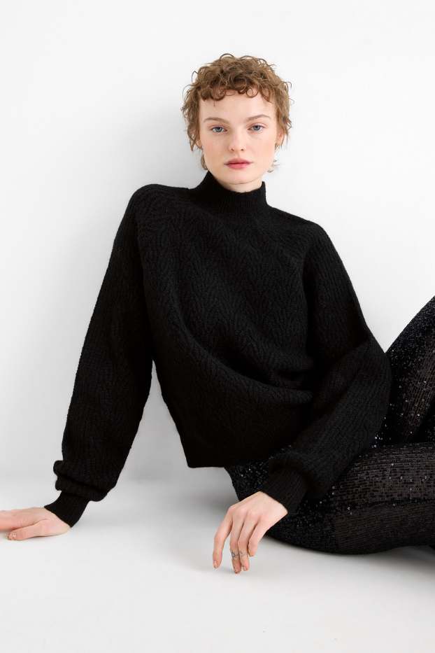 Dames - Trui - kabelpatroon - zwart