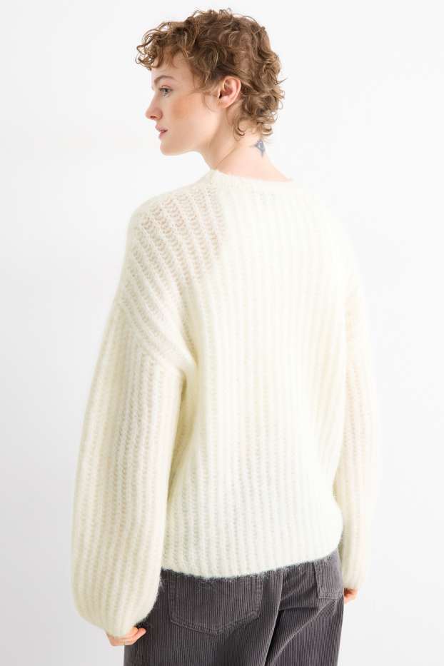 Dámské - Svetr - žebrovaný - krémově bílá