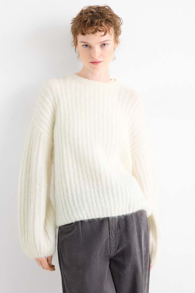 Dámské - Svetr - žebrovaný - krémově bílá
