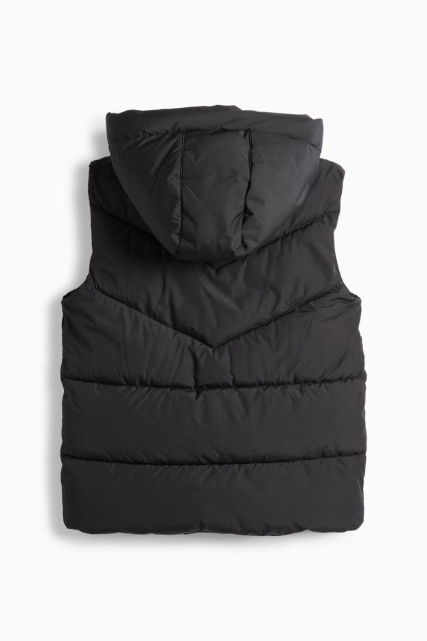 Děti - chlapci - Prošívaná vesta s kapucí - z vodoodpudivého materiálu - černá