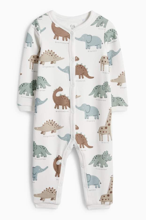 Baby Boys - Dino and elephant - baby sleepsuit - white