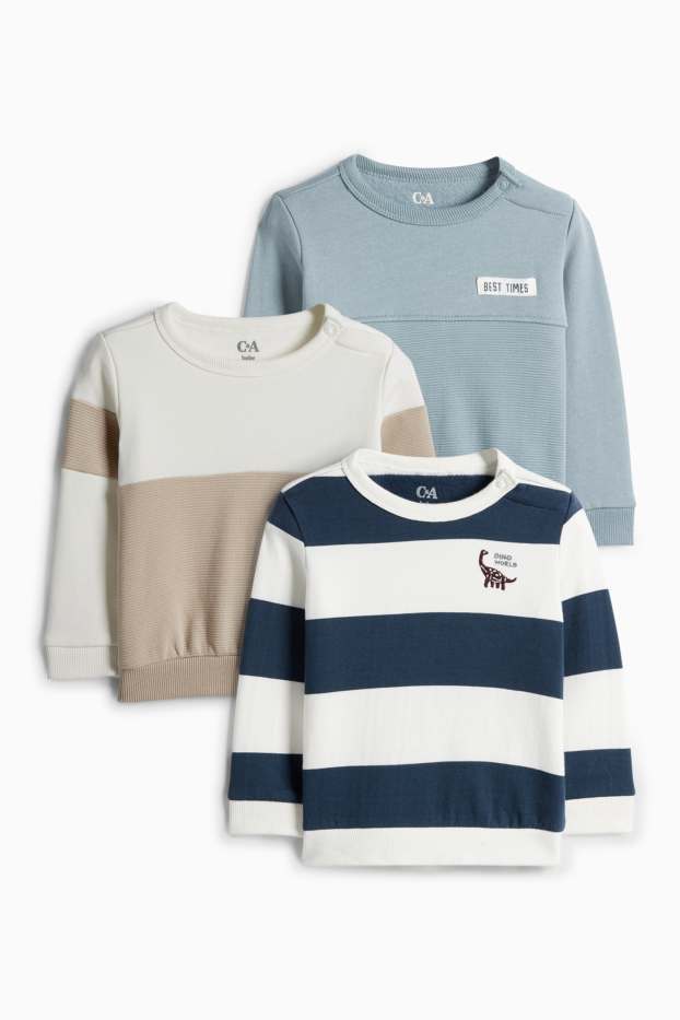 Bebeluși - băieți - Multipack 3 buc. - Dino - bluză de molton bebeluși - albastru închis