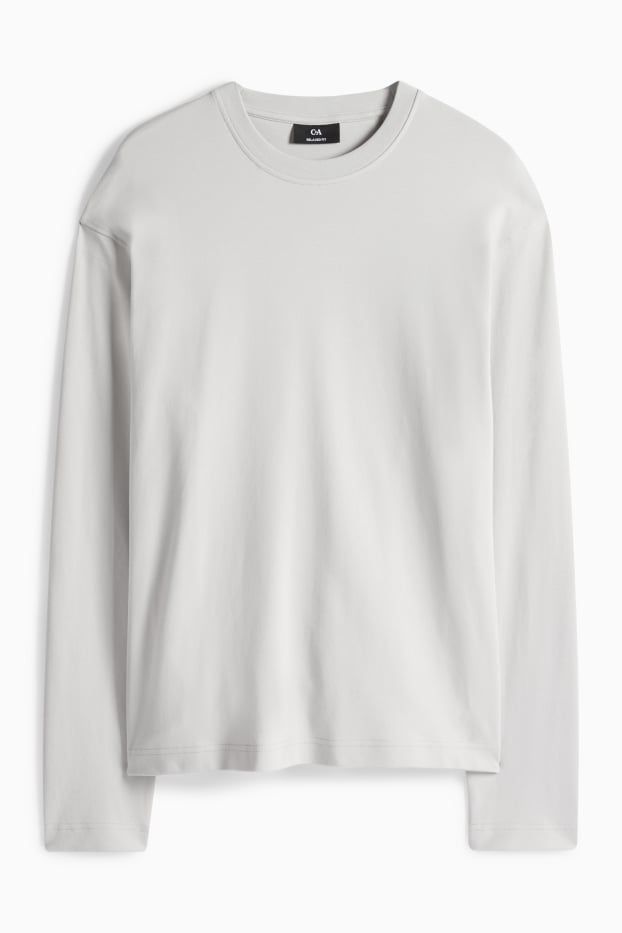 Pánské - Tričko s dlouhým rukávem - relaxed fit - světle šedá