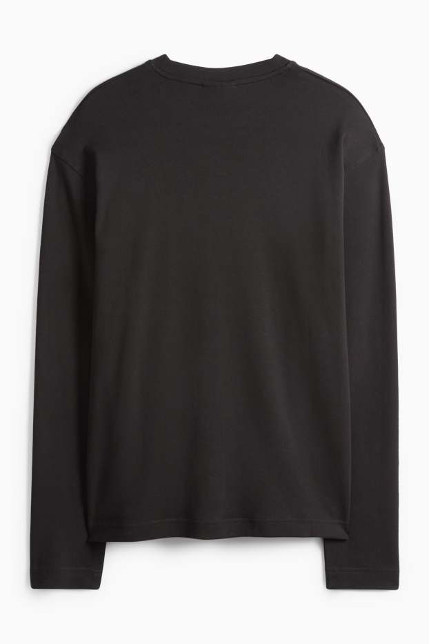 Pánské - Tričko s dlouhým rukávem - relaxed fit - černá