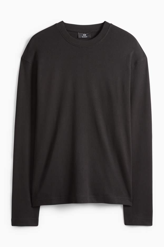 Pánské - Tričko s dlouhým rukávem - relaxed fit - černá