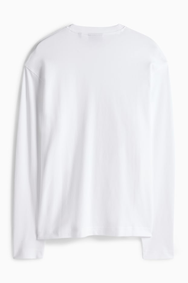 Pánské - Tričko s dlouhým rukávem - relaxed fit - bílá