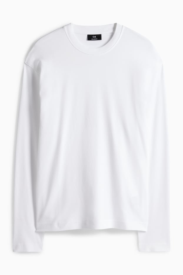 Pánské - Tričko s dlouhým rukávem - relaxed fit - bílá