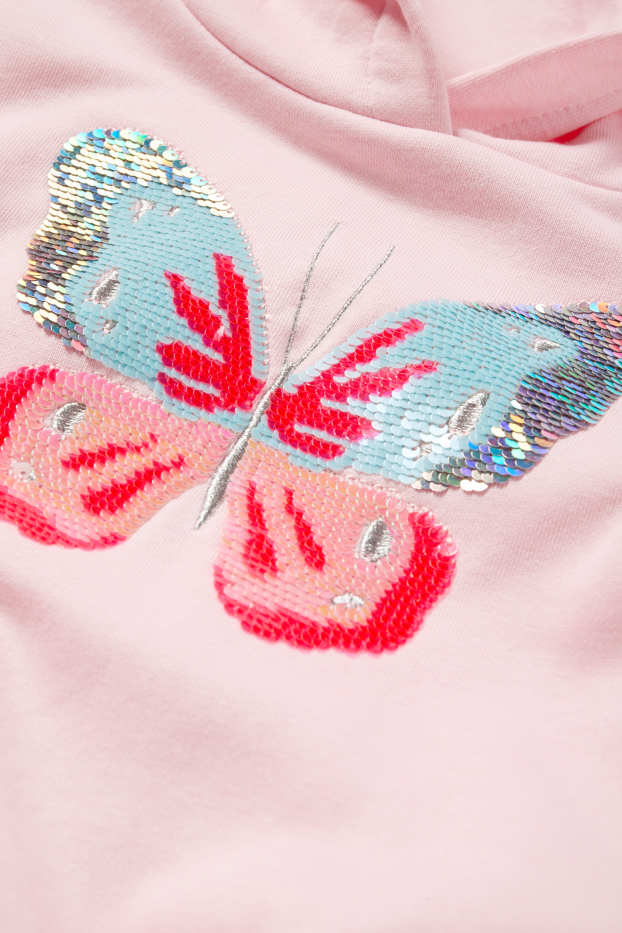 Enfants filles - Papillon - sweat à capuche - effet brillant - rose