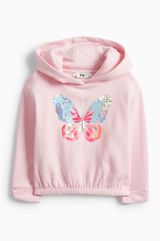 Enfants filles - Papillon - sweat à capuche - effet brillant - rose