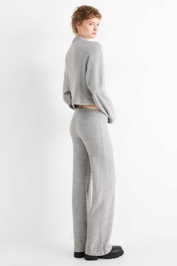 Femmes - Pantalon de jogging en maille - côtelé - gris clair chiné