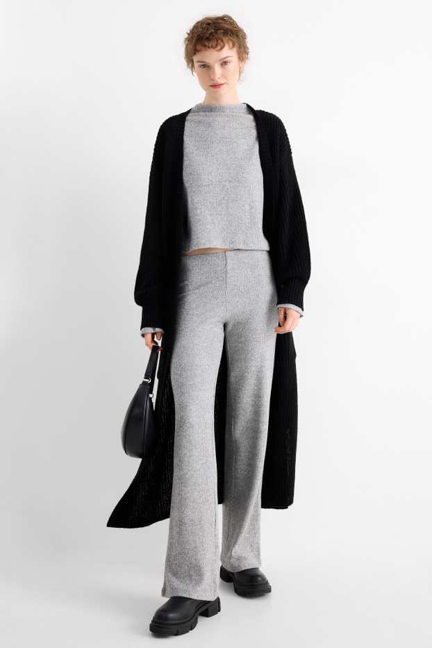 Femmes - Pantalon de jogging en maille - côtelé - gris clair chiné