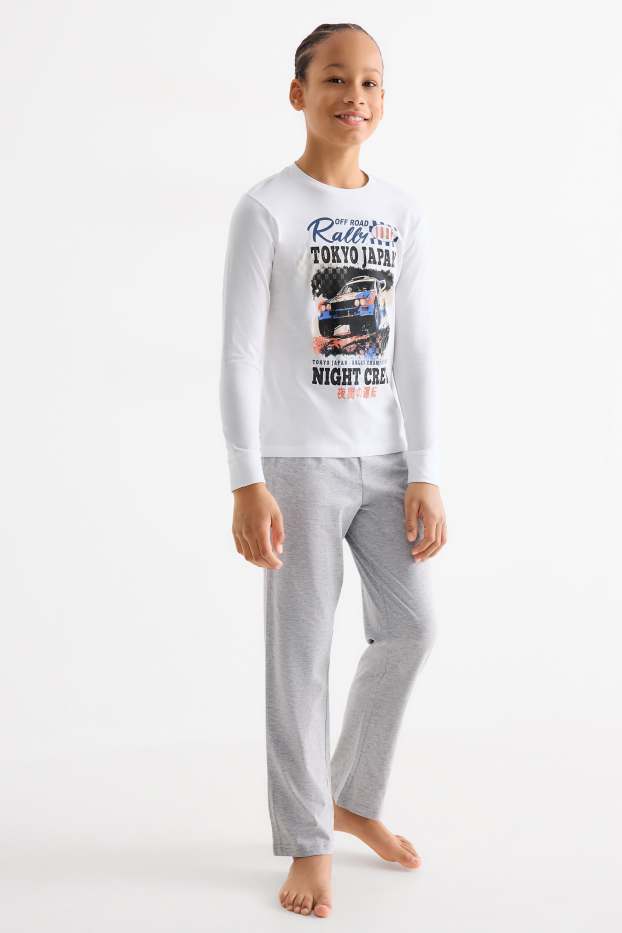 Enfants garçons - Lot de 2 - rally et skateur - pyjamas - 4 pièces - bleu foncé / blanc