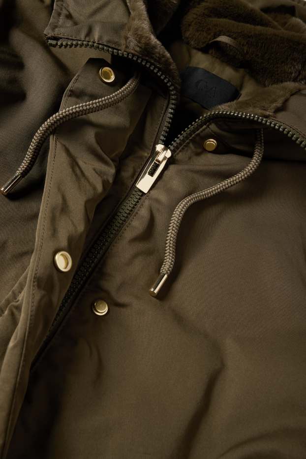 Damen - Jacke mit Kapuze - gefüttert - wasserabweisend - khaki