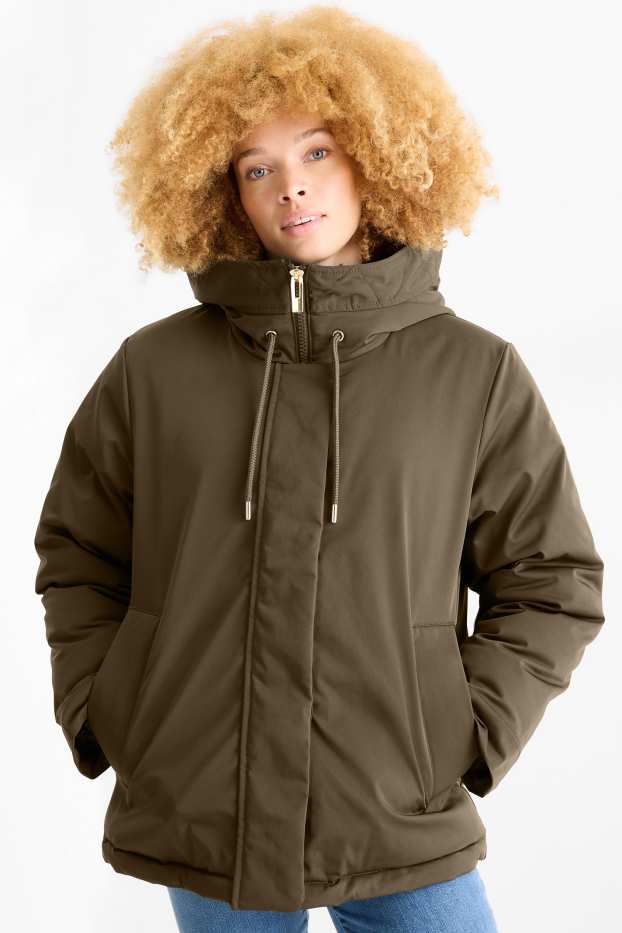 Damen - Jacke mit Kapuze - gefüttert - wasserabweisend - khaki