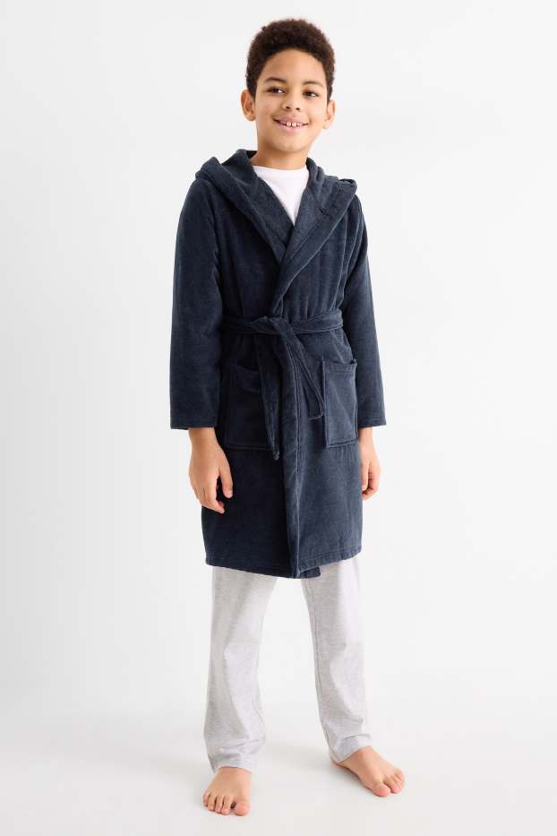 Kinder Buben - Bademantel mit Kapuze - dunkelblau