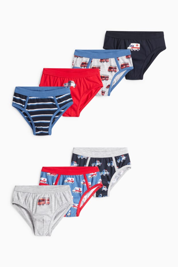 Bambini - Confezione da 7 - motivi polizia, pompieri e ambulanze - slip - grigio chiaro melange