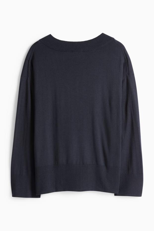 Dámské - Svetr s výstřihem ve tvaru V - tmavomodrá