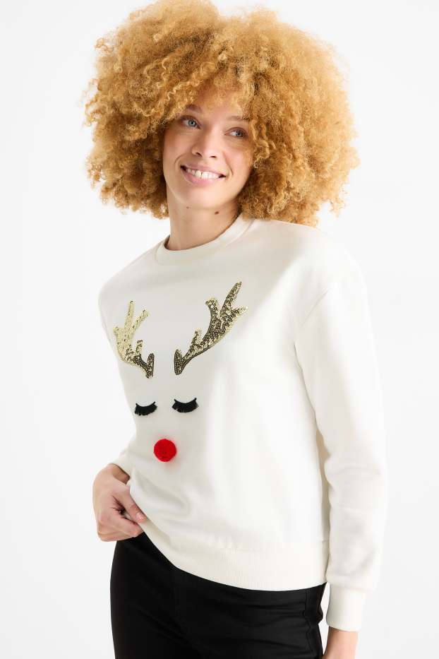 Dames - Rendier - kerstsweatshirt - wit